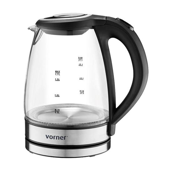 Električni bokal Vorner VKE 0510, 1.7 l, 2200 W, Inox / crna